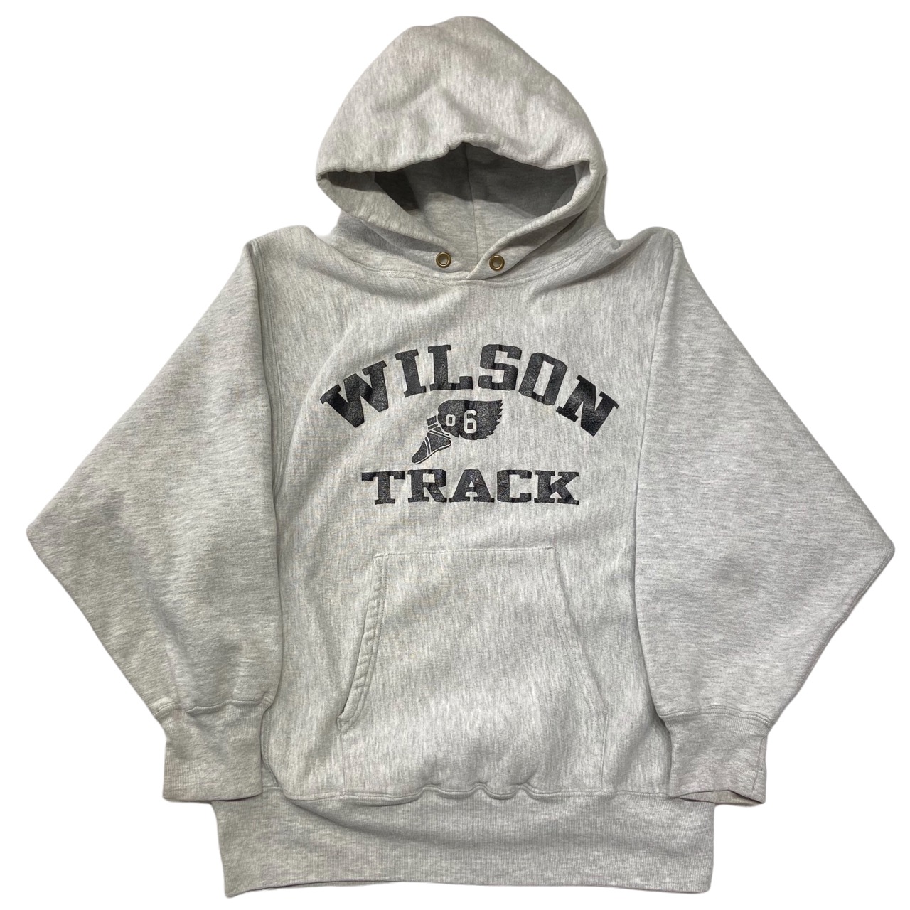 80s Champion Reverse Weave Hoodie Wing Foot “WILSON TRACK” Made in 